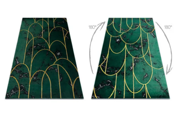 Koberec EMERALD exkluzívny 1016 glamour, styl art deco, marmur fľaškovo zelený / zlatý