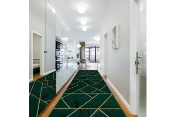 Behúň EMERALD exkluzívny 1012 glamour, marmur, geometrický zelený/zlatý