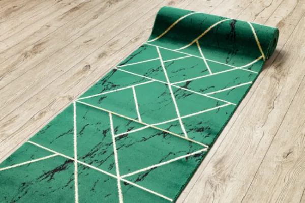 Behúň EMERALD exkluzívny 1012 glamour, marmur, geometrický zelený/zlatý