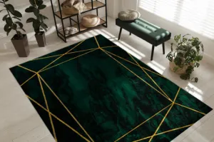 Koberec EMERALD exkluzívny 1022 glamour, styl geometrický, marmur  fľaškovo zelený / zlatý