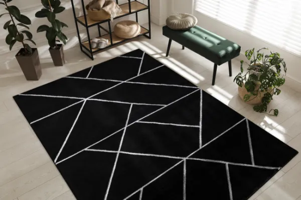Koberec EMERALD exkluzívny 7543 glamour, styl geometrický čierny / strieborný