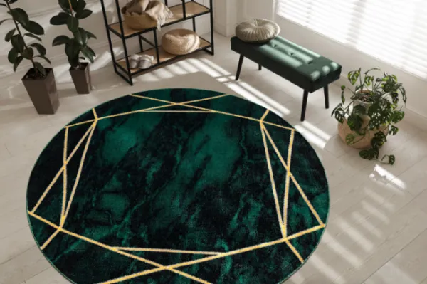 Koberec EMERALD exkluzívny 1022 kruh - glamour, marmur, geometrický zelený/zlatý