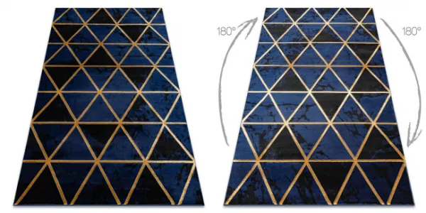 Koberec EMERALD exkluzívny 1020 glamour, styl marmur, trojuholníky granátový / zlatý