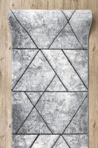 Behúň COZY 8872 Wall, geometrický, trojuholníky - Štrukturálny, sivý / modrý
