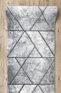 Behúň COZY 8872 Wall, geometrický, trojuholníky - Štrukturálny, sivý / modrý