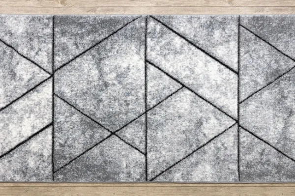 Behúň COZY 8872 Wall, geometrický, trojuholníky - Štrukturálny, sivý / modrý