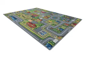 Detský koberec REBEL ROADS City life 97 Mesto, protišmykový - sivý