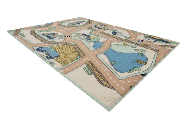Detský koberec REBEL ROADS Playtime 32 Mesto protišmykový - béžový / zelený