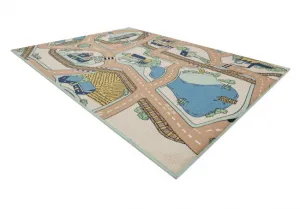 Detský koberec REBEL ROADS Playtime 32 Mesto protišmykový - béžový / zelený