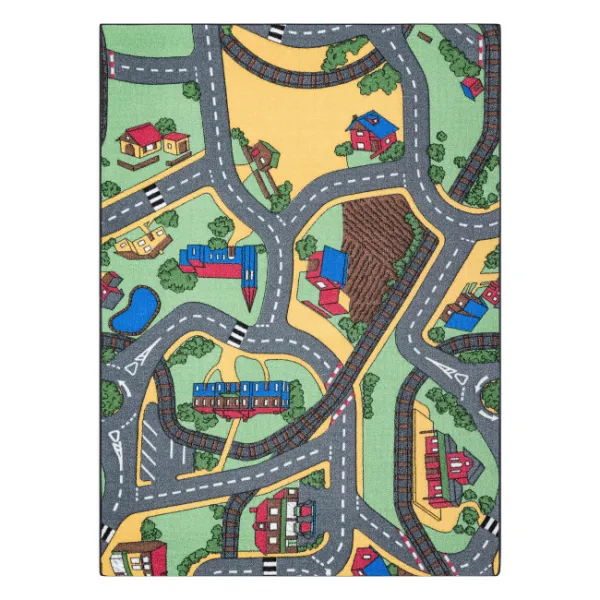Detský koberec REBEL ROADS Playtime 95 Mesto protišmykový - sivý / zelený