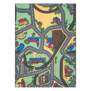 Detský koberec REBEL ROADS Playtime 95 Mesto protišmykový - sivý / zelený