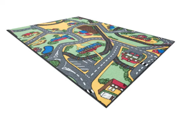 Detský koberec REBEL ROADS Playtime 95 Mesto protišmykový - sivý / zelený