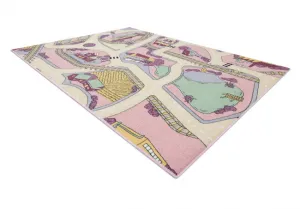 Detský koberec REBEL ROADS Playtime 63 Mesto protišmykový - ružový / béžový