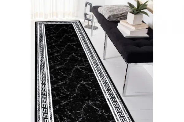 Koberec / Behúň GLOSS 2813 87 ramka, grécky - čierny / sivý
