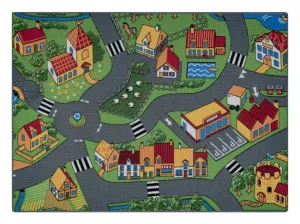 Detský koberec REBEL ROADS Village life 90 Osada, protišmykový - sivý