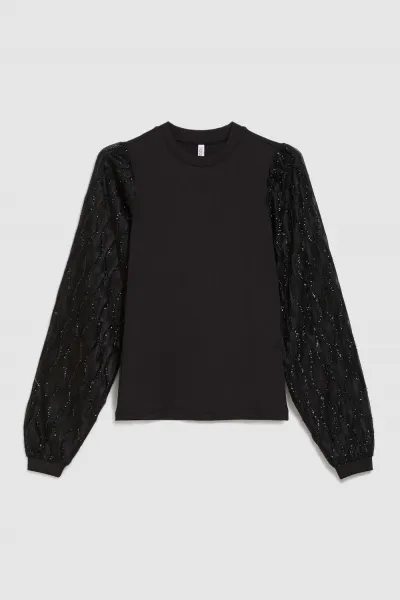 Marisse Black Blouse With Decorative Sleeves