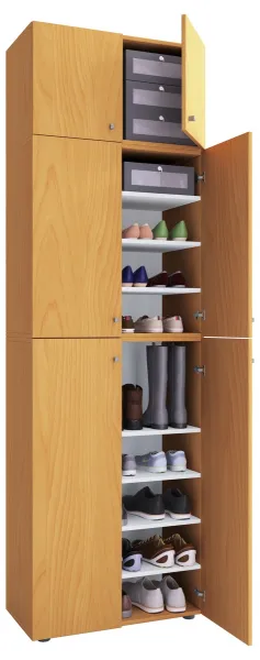Botník Lona XXL s 9 přihrádkami, otočné dveře s nástavcem, buk