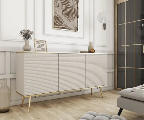 ArtPS Komoda BIJOU K-160 MDF | béžová / zlaté nohy