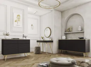 ArtPS Komoda BIJOU K-160 MDF | čierna / zlaté nohy