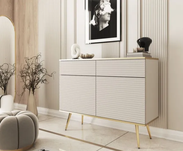 ArtPS Komoda BIJOU KSZ-107 MDF | béžová / zlaté nohy