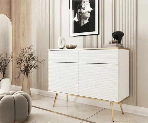 ArtPS Komoda BIJOU KSZ-107 MDF | biela / zlaté nohy