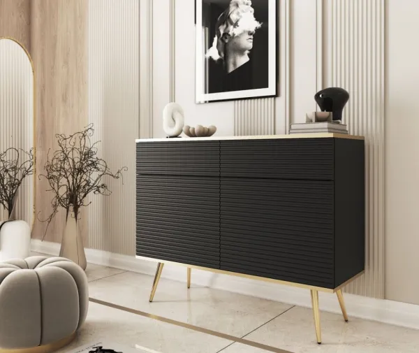 ArtPS Komoda BIJOU KSZ-107 MDF | čierna / zlaté nohy