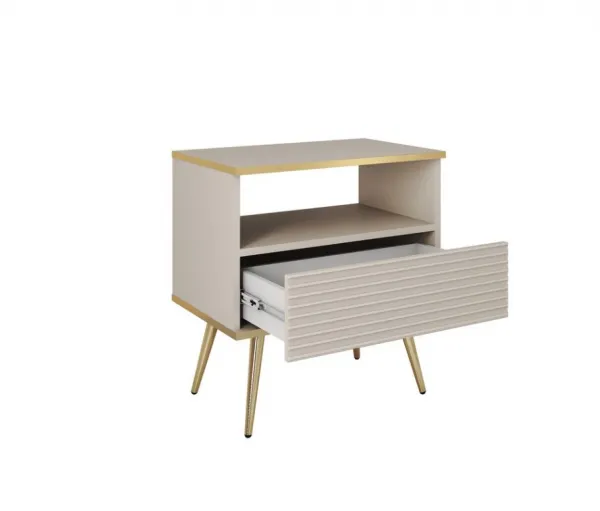 ArtPS Nočný stolík BIJOU S-54 MDF | béžová / zlaté nohy