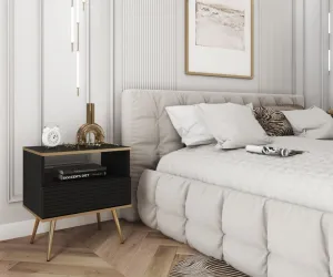 ArtPS Nočný stolík BIJOU S-54 MDF | čierna / zlaté nohy