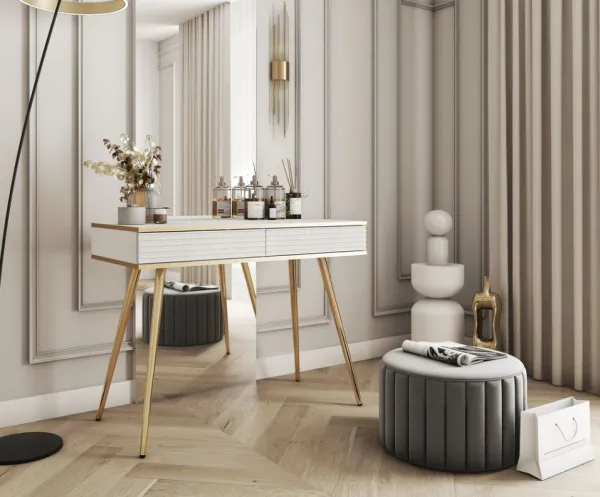 ArtPS Toaletný stolík BIJOU T-102 MDF | biela / zlaté nohy