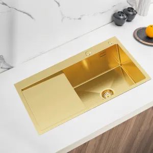 VELAZO Oceľový kuchynský drez 78 x 49, zlatý PVD s odkvapkávačom vľavo, Velazo VELAZ7849RG