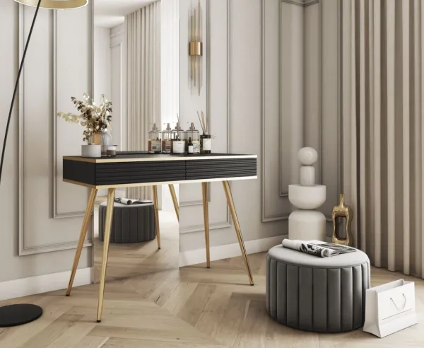 ArtPS Toaletný stolík BIJOU T-102 MDF | čierna / zlaté nohy