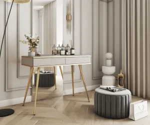 ArtPS Toaletný stolík BIJOU T-102 MDF | béžová / zlaté nohy