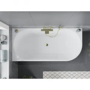 MEXEN/S - Mia vaňa voľne stojaca rohová ľavá 160 x 75, biela, sifón a prepad zlatá 52691607500L-50