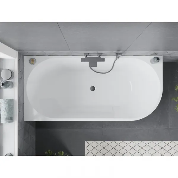 MEXEN/S - Mia voľne stojaca rohová vaňa ľavá 160 x 75, biela, sifón a prepad grafit metal 52691607500L-95