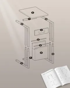 VASAGLE Odkladací stolík s elektrickou zásuvkou a USB zásuvkou krémový