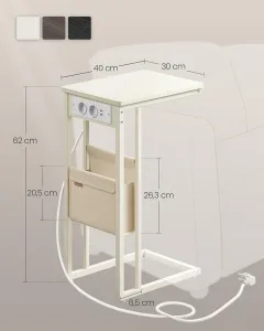 VASAGLE Odkladací stolík s elektrickou zásuvkou a USB zásuvkou krémový