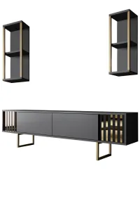 Kalune Design Sada nábytku do obývacího pokoje Gold Line antracit/zlatá