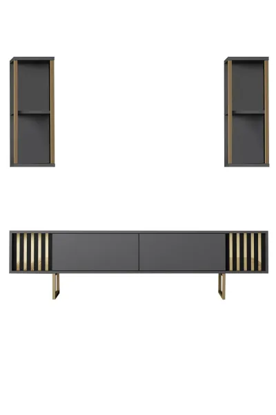 Kalune Design Sada nábytku do obývacího pokoje Gold Line antracit/zlatá