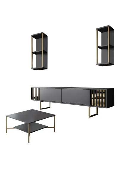 Kalune Design Sada nábytku do obývacího pokoje Gold Line antracit/zlatá