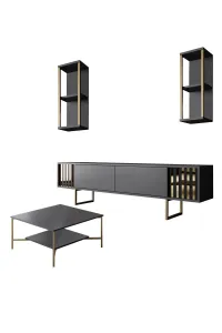 Kalune Design Sada nábytku do obývacího pokoje Gold Line antracit/zlatá