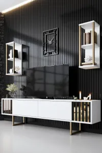 Kalune Design Sada nábytku do obývacího pokoje Gold Line bílá/zlatá