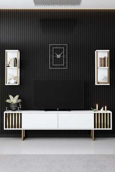 Kalune Design Sada nábytku do obývacího pokoje Gold Line bílá/zlatá
