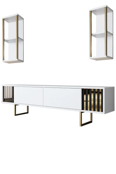 Kalune Design Sada nábytku do obývacího pokoje Gold Line bílá/zlatá
