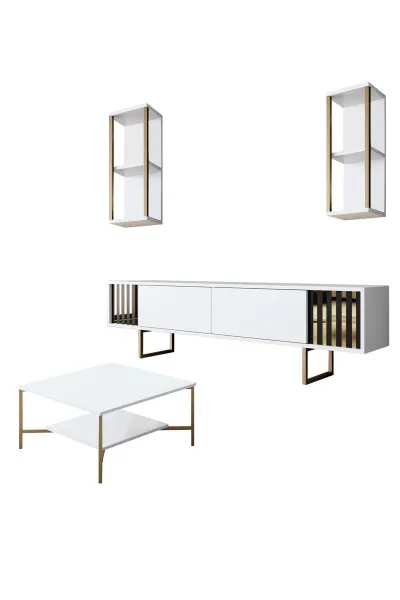 Kalune Design Sada nábytku do obývacího pokoje Gold Line bílá/zlatá