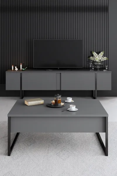 Living Room Furniture Set Luxe - Anthracite, Black