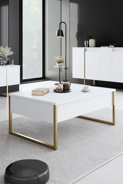 Living Room Furniture Set Luxe - White, Gold
