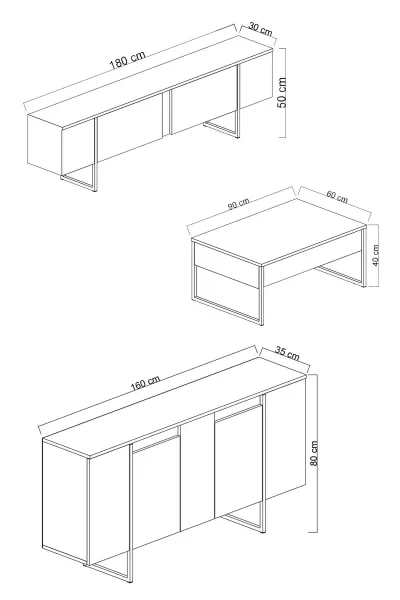 Kalune Design Sada nábytku do obývacího pokoje Luxe ořech/černá
