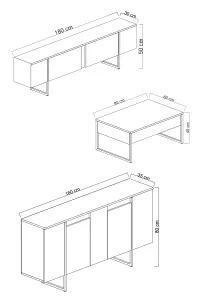 Kalune Design Sada nábytku do obývacího pokoje Luxe ořech/černá