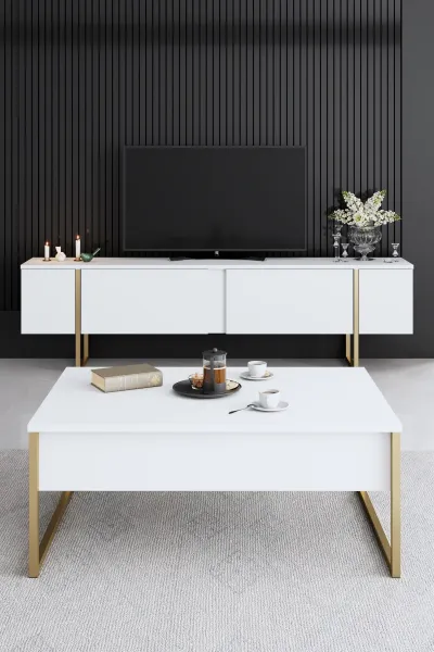 Living Room Furniture Set Luxe - White, Gold