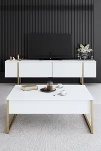 Living Room Furniture Set Luxe - White, Gold
